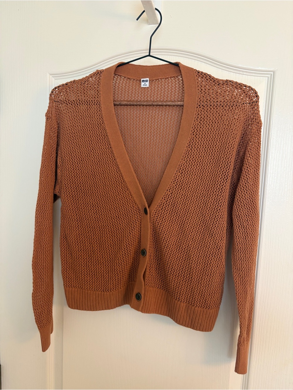 UNIQLO Burnt Orange Mesh Knit Short Cardigan Sweater Size M